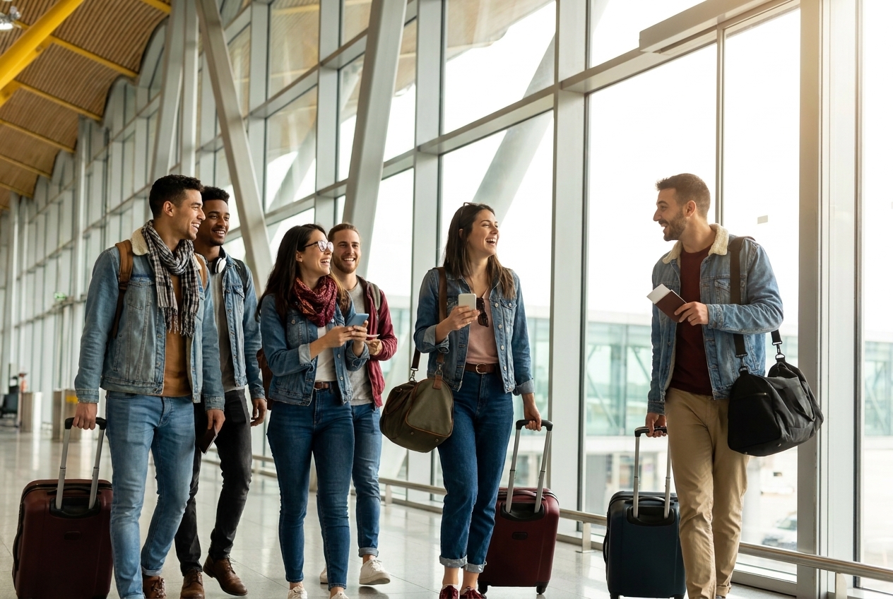 Turista sorrindo planejando viagem para Europa
